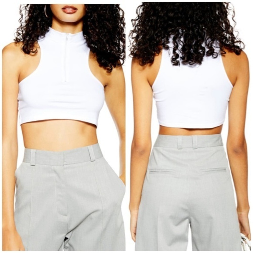 Topshop White Zip Crop Top Sz 8, NWT.